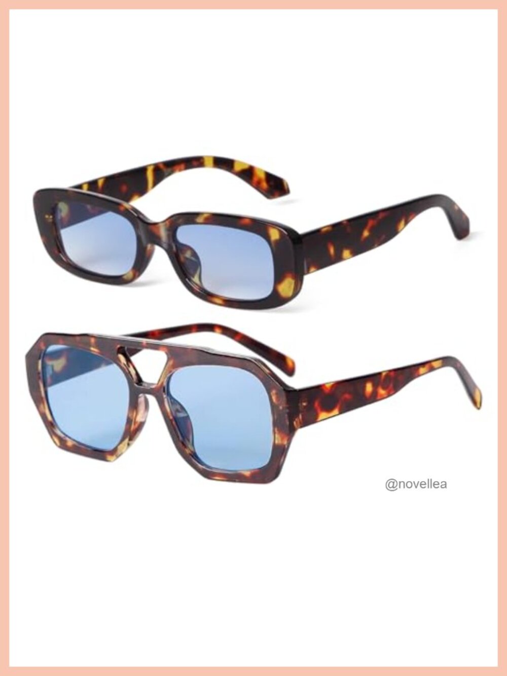 Trendy 2Pc Tortoise Shell Sunglasses Blue Tinted Lens